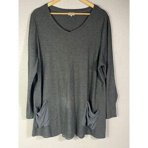LOGO Lori Goldstein Pullover Sweatshirt tunic Top Pockets 3X Gray Split Back N89